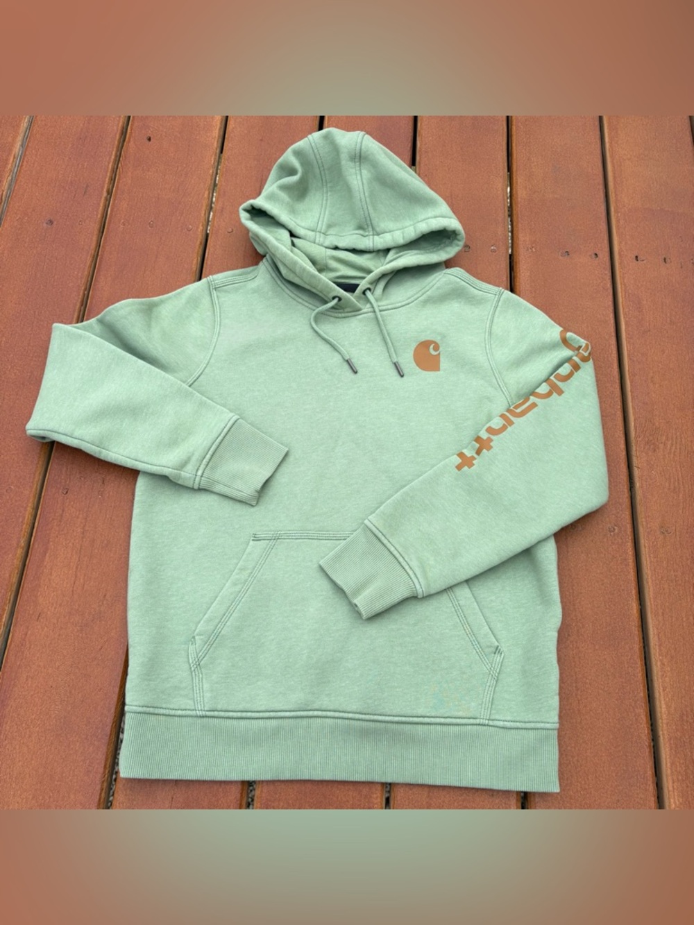 Carhartt Green Pullover Hoodie with Logo and Sleeve Script